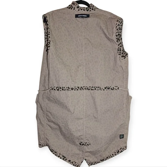 Ashley Mason Sleeveless Safari Vest | Tan Black Leopard Print Zip Front Large - Picture 6 of 16